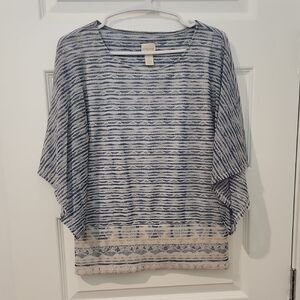 Chico's Blue and Cream Dolman Sleeve Blouse!